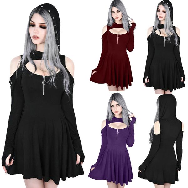 girl dress women's fashion gothic pure color hooded low cut cold shoulder zippe mini dress women off shoulder party vestidos#5, Black;gray
girl dress women's fashion gothic pure color hooded low cut cold shoulder zippe mini dress women off shoulder party vestidos#5, Black;gray