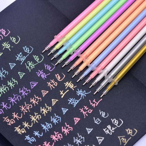 12-color High-gloss Pastel Gel Pen Refill Color Fluorescent Neutral Full Needle Tube Refill Office School Supplies Stationery