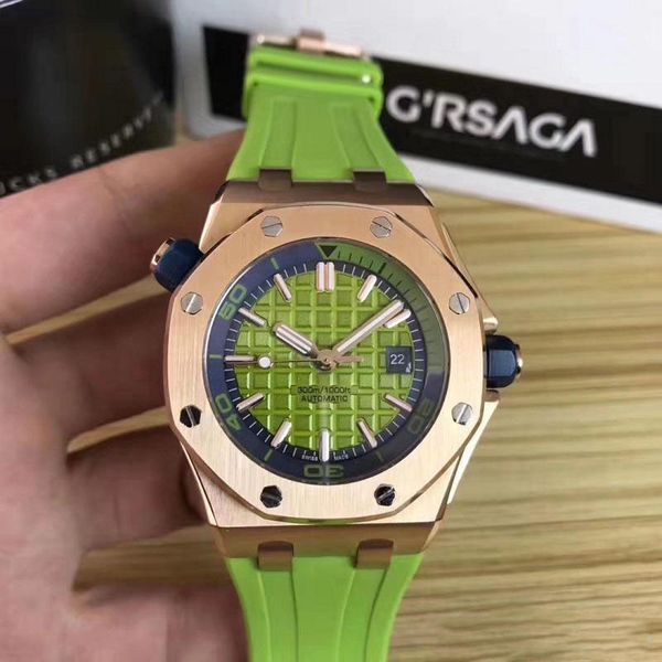 2019 Luxury Royal Oak Offshore Diver 42mm Automatic Movement 15703 Series Rubber Belt Mens Black Dial Sports Glass Back Watches