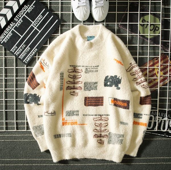 autumn mens sweater retro harajuku style geometric letter illustration comfortable thick sweater tide sweater men 2020, White;black
autumn mens sweater retro harajuku style geometric letter illustration comfortable thick sweater tide sweater men 2020, White;black