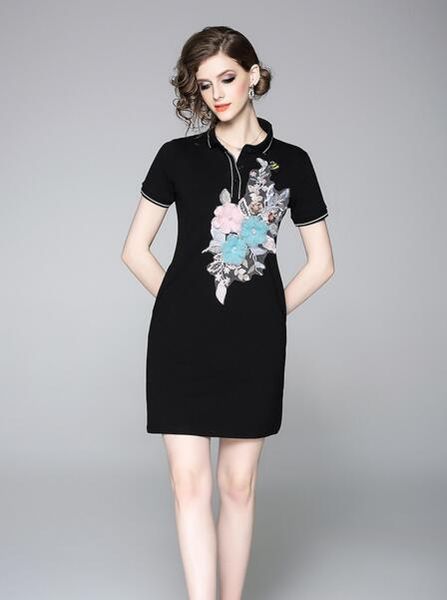 women's summer new fashion embroidered polo shirt lapel simple short sleeve t-shirt dress, Black;gray
women's summer new fashion embroidered polo shirt lapel simple short sleeve t-shirt dress, Black;gray