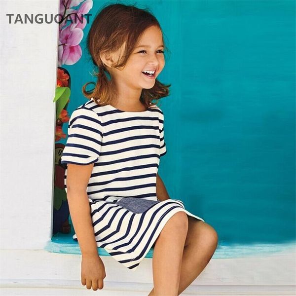 tanguoant 1-8 years girls short sleeve blue stripe summer dress cotton casual dresses kids clothing, Red;yellow
tanguoant 1-8 years girls short sleeve blue stripe summer dress cotton casual dresses kids clothing, Red;yellow