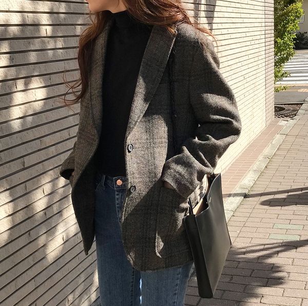 spring korean version of casual wool blazer long sleeve plaid was thin suit slim-fit womens-style suit, White;black
spring korean version of casual wool blazer long sleeve plaid was thin suit slim-fit womens-style suit, White;black