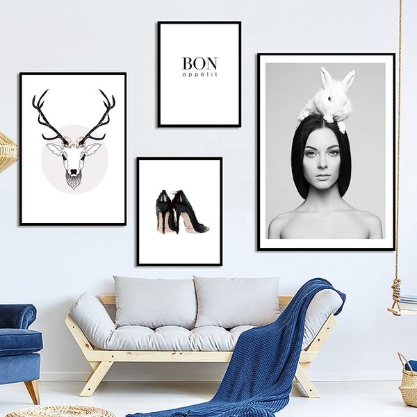 nordic white rabbit girl deer head wall art poster and print canvas painting decorative picture for living room home deco
nordic white rabbit girl deer head wall art poster and print canvas painting decorative picture for living room home deco