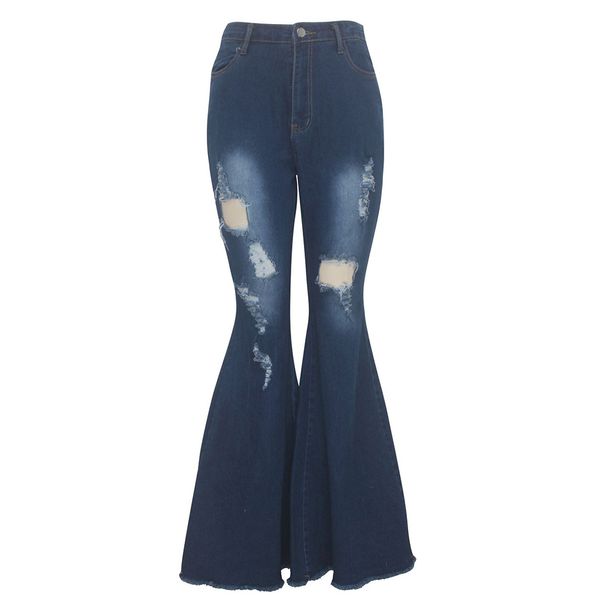 women bell bottom jeans pants high waist stretchy knee ripped denim trousers fs99, Blue 
women bell bottom jeans pants high waist stretchy knee ripped denim trousers fs99, Blue