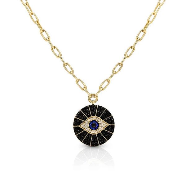 gold filled black cubic zirconia round coin evil eye pendant necklace wide open link chain for women, Silver
gold filled black cubic zirconia round coin evil eye pendant necklace wide open link chain for women, Silver