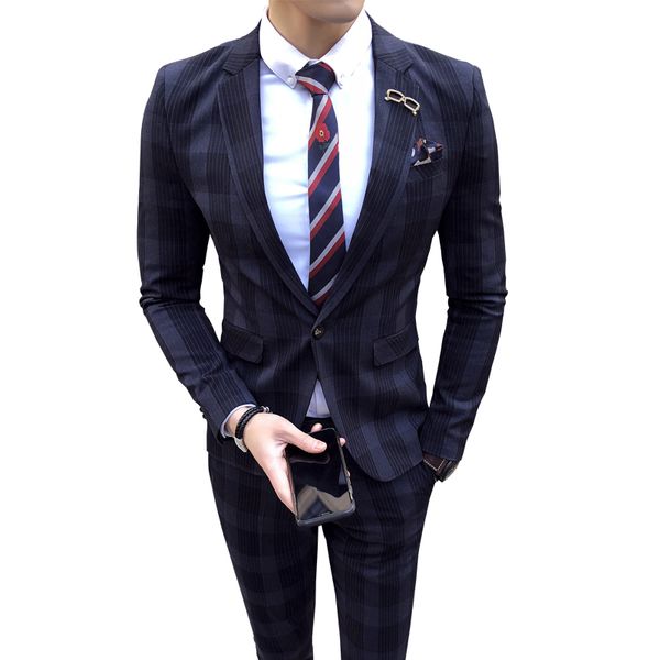 pants) 2018 spring casual striped plaid suit two-piece men's suit men's korean version of slim wedding dress, White;black
pants) 2018 spring casual striped plaid suit two-piece men's suit men's korean version of slim wedding dress, White;black
