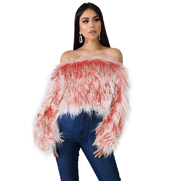 autumn winter debutante off shoulder slash long sleeves gradient solid color shaggy faux fur coat short, Black
autumn winter debutante off shoulder slash long sleeves gradient solid color shaggy faux fur coat short, Black
