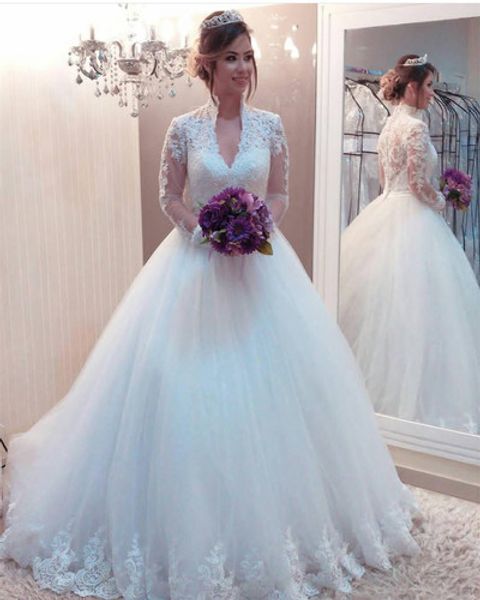 vintage long sleeves princess wedding dresses v neck applique hollow back sequin beaded tulle lace wedding dress bridal gowns new, White
vintage long sleeves princess wedding dresses v neck applique hollow back sequin beaded tulle lace wedding dress bridal gowns new, White