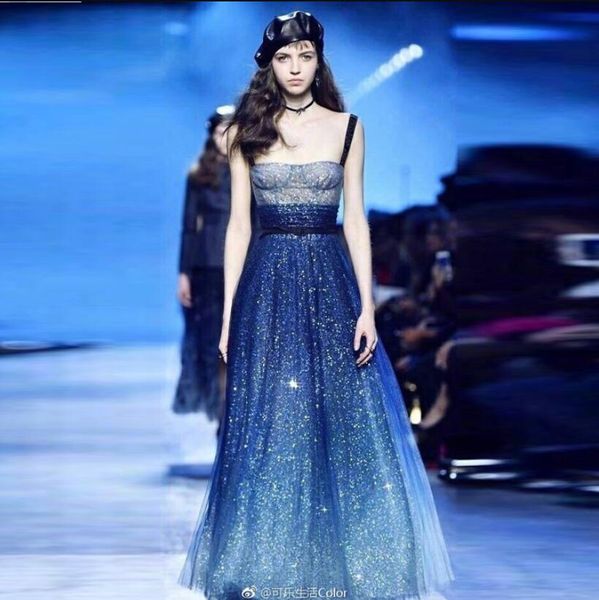 2021 spring runway maxi long spaghetti strap dress fashion sparkle blue gradient sequined party dresses women w369, Black
2021 spring runway maxi long spaghetti strap dress fashion sparkle blue gradient sequined party dresses women w369, Black