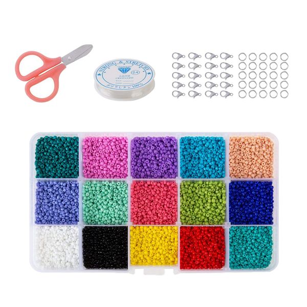 multicolor assortment glass seed beads 1mm hole craft seed beads in box with lobster clasp, jump rings, scissors, elstic thread
multicolor assortment glass seed beads 1mm hole craft seed beads in box with lobster clasp, jump rings, scissors, elstic thread
