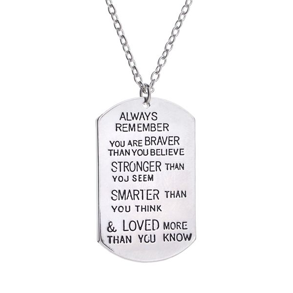 parents to children always remember you are braver than you believe' handmade pendant necklace inspiring jewelry 5966, Silver
parents to children always remember you are braver than you believe' handmade pendant necklace inspiring jewelry 5966, Silver