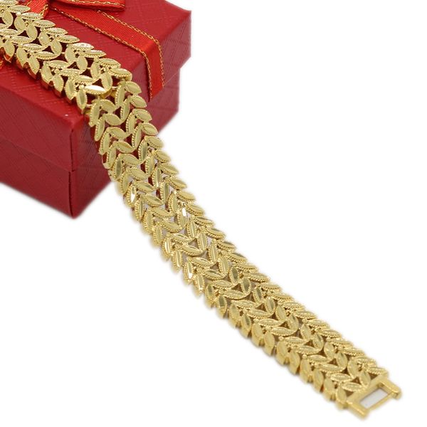 2 rows leaf patterned wrist chain yellow gold filled 17mm wider men bracelet gift, Black
2 rows leaf patterned wrist chain yellow gold filled 17mm wider men bracelet gift, Black