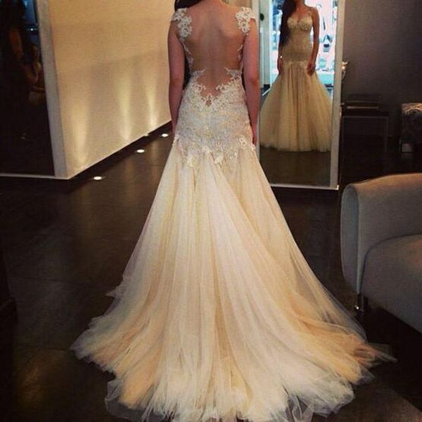 lace appliques wedding dresses backless sheer sleeveless v neck mermaid wedding gowns tulle sweep train bridal gowns ing, White
lace appliques wedding dresses backless sheer sleeveless v neck mermaid wedding gowns tulle sweep train bridal gowns ing, White