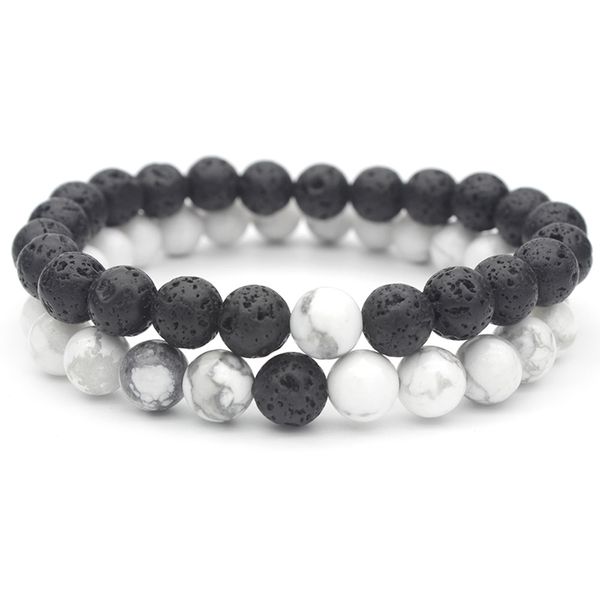 simple fashion natural stone jewelry 8mm white turquoise lava couple bracelet, Black
simple fashion natural stone jewelry 8mm white turquoise lava couple bracelet, Black