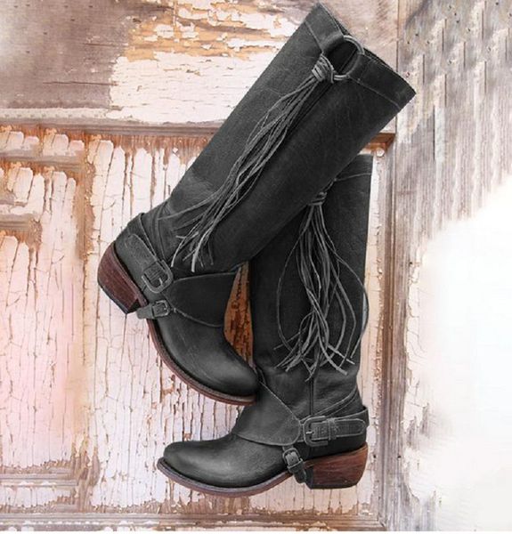 winter knee high boots women pu leather mid heels riding boots ladies buckle fringe vintage shoes chaussures femme, Black
winter knee high boots women pu leather mid heels riding boots ladies buckle fringe vintage shoes chaussures femme, Black