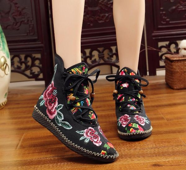 womens chinese style lace up flats jogging embroidered floral canvas high-shoes ankle boots black red c918
womens chinese style lace up flats jogging embroidered floral canvas high-shoes ankle boots black red c918