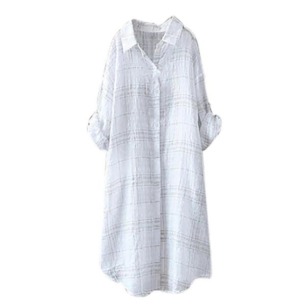 women blouse solid color casual stripe plaid check long sleeves shirt buttons loose blouse womens and blouses camisas, White
women blouse solid color casual stripe plaid check long sleeves shirt buttons loose blouse womens and blouses camisas, White