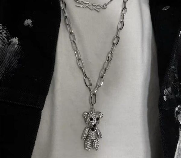 full rhinestone cartoon bear stainless steel double-layer letters clavicle chain neck accessories, Silver
full rhinestone cartoon bear stainless steel double-layer letters clavicle chain neck accessories, Silver
