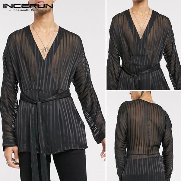 incerun fashion men mesh shirt deep v neck long sleeve solid color transparent with belt party nightclub shirts 2020, White;black
incerun fashion men mesh shirt deep v neck long sleeve solid color transparent with belt party nightclub shirts 2020, White;black