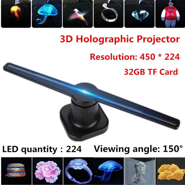 

2019 trending 42cm led 3d holographic wifi controlled projector adverti ing di play 32gb hologram player lamp fan