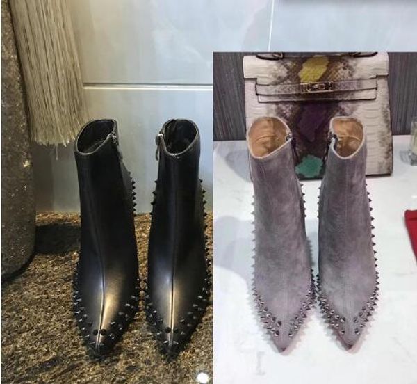 Luxury Black red Leather with Spikes Pointed Toes Womens Ankle Boots Fashion Designer Sexy Ladies Red Bottom High Heels Shoes Pumps 
Luxury Black red Leather with Spikes Pointed Toes Womens Ankle Boots Fashion Designer Sexy Ladies Red Bottom High Heels Shoes Pumps