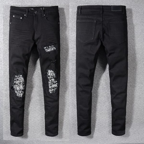 us streetwear distressed destroyed men jeans bandanna patches skinny fit biker jeans slim denim trousers, Blue
us streetwear distressed destroyed men jeans bandanna patches skinny fit biker jeans slim denim trousers, Blue
