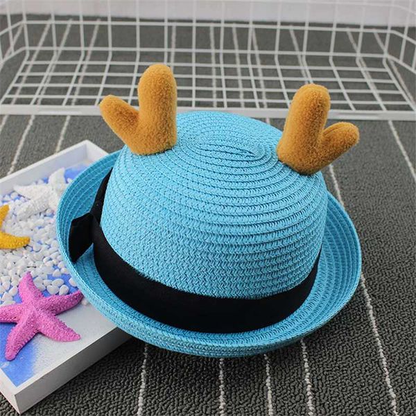 new summer straw hat for kids antler decoration sun hat child beach cap baby girl boy sun block uv protection panama bone, Blue;gray
new summer straw hat for kids antler decoration sun hat child beach cap baby girl boy sun block uv protection panama bone, Blue;gray