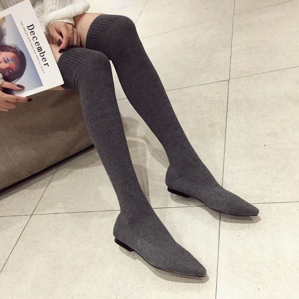 over the knee women autumn winter fashion knitting sock pointed toe flats shoes female thigh high boots t200425, Black
over the knee women autumn winter fashion knitting sock pointed toe flats shoes female thigh high boots t200425, Black