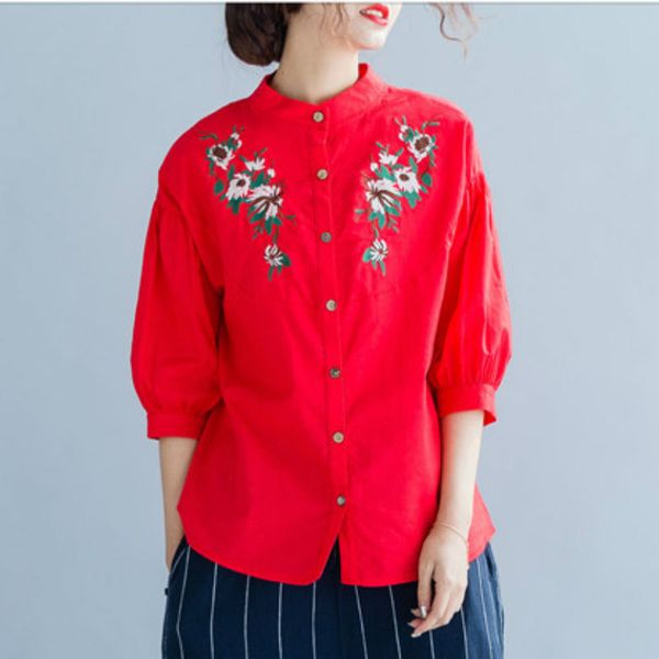 johnature 2019 spring now women's embroidery women shirt youth fashion seven-quarter sleeve q-neck cottoon shirt, White
johnature 2019 spring now women's embroidery women shirt youth fashion seven-quarter sleeve q-neck cottoon shirt, White