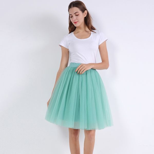 womens high waist midi knee length chiffon skirt jupe female tutu skirts faldas saia new puffty layered tutu tulle skirts, Black