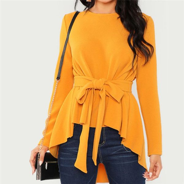 women's shirt long sleeve belt tuxedo female casual solid color shirt elegant ladies round neck blouse, White
women's shirt long sleeve belt tuxedo female casual solid color shirt elegant ladies round neck blouse, White