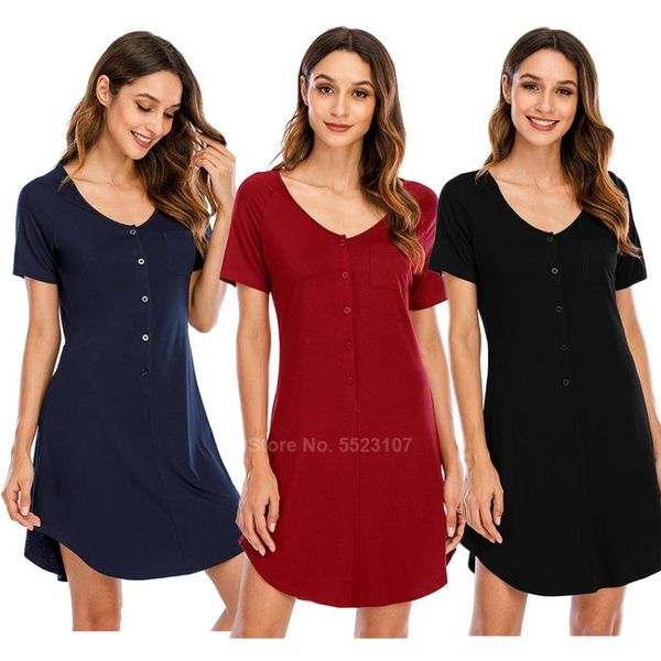 2020 summer new women's nightgown button closure modal elastic soft comfy thin night dress short sleeve american sleepwear, Black;red
2020 summer new women's nightgown button closure modal elastic soft comfy thin night dress short sleeve american sleepwear, Black;red