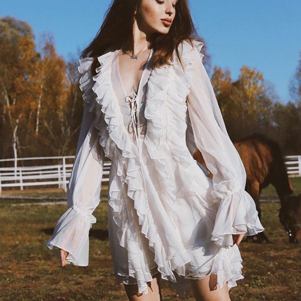 brand designer women cascading ruffle mini dresses 2019 spring summer fashion v neck luxury flounced long sleeve chiffon vacation beach robe, Black
brand designer women cascading ruffle mini dresses 2019 spring summer fashion v neck luxury flounced long sleeve chiffon vacation beach robe, Black