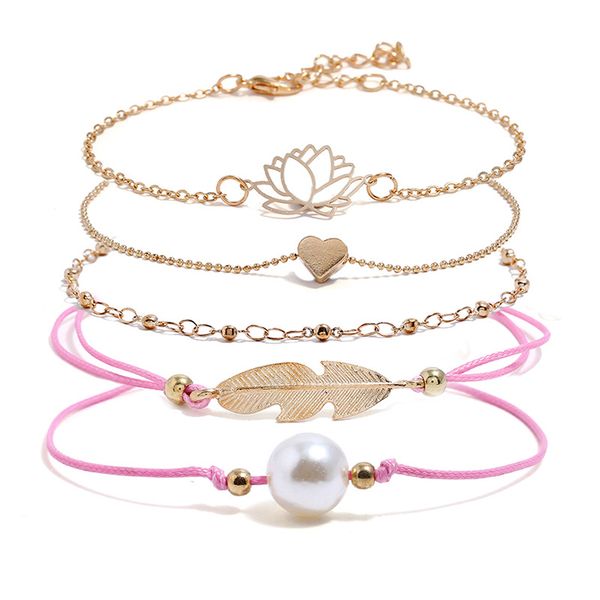 spring and summer new european and american fashion pearl love leaves lotus bracelet combination five-piece, Golden;silver
spring and summer new european and american fashion pearl love leaves lotus bracelet combination five-piece, Golden;silver