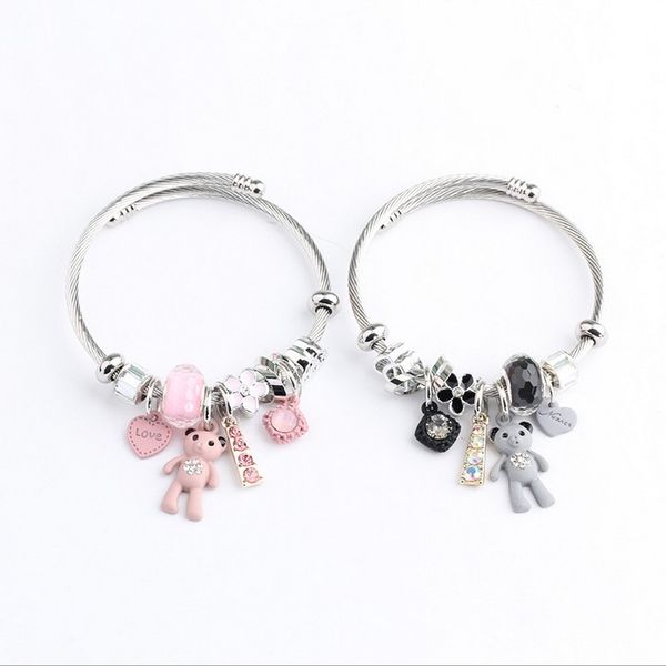 21 styles bear pendant beads adjustable bracelets&bangles with crystal glaze charm beads diy titanium steel stainless steel bracelets, Black
21 styles bear pendant beads adjustable bracelets&bangles with crystal glaze charm beads diy titanium steel stainless steel bracelets, Black