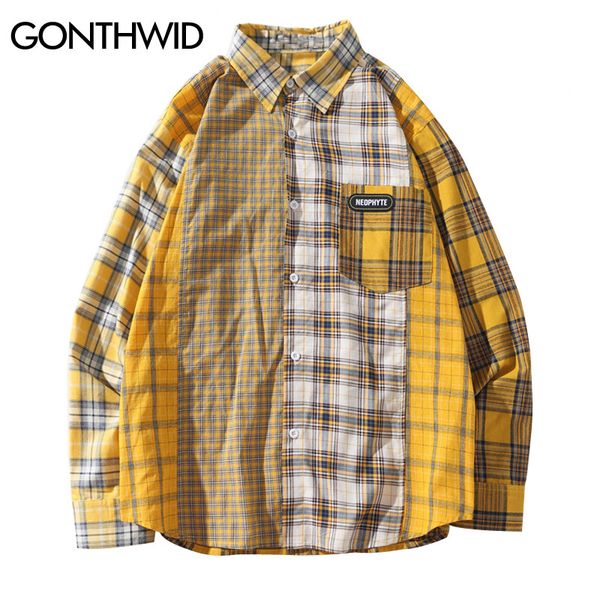 gonthwid mens color block patchwork plaid shirts long sleeve casual button down dress shirt harajuku hip hop streetwear, White;black
gonthwid mens color block patchwork plaid shirts long sleeve casual button down dress shirt harajuku hip hop streetwear, White;black