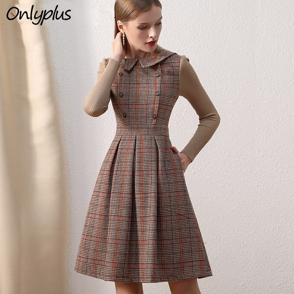 onlyplus vintage wool party winter dress peter pan collar pocket slim elegant women woolen dresses plaid knitting sleeve splic, Black;gray
onlyplus vintage wool party winter dress peter pan collar pocket slim elegant women woolen dresses plaid knitting sleeve splic, Black;gray