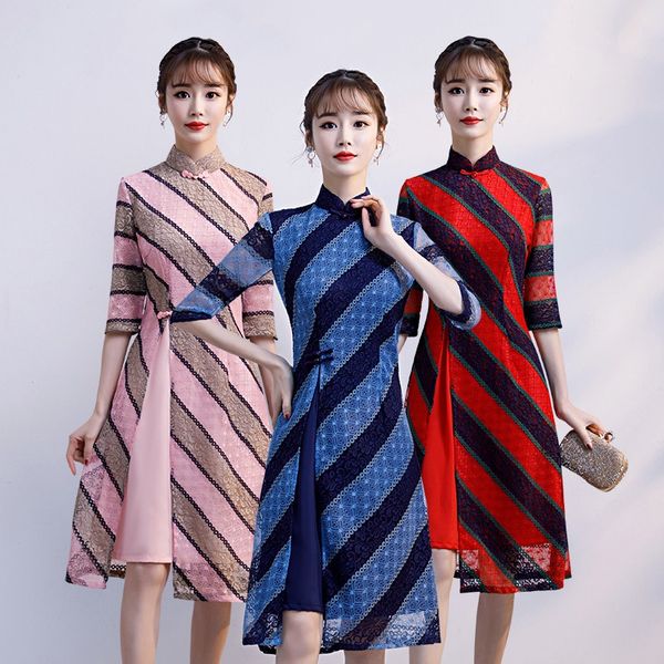 fashion ao dai knee length cheongsam chinese style mandarin collar dress 2019 women summer lace qipao slim party dresses vestido, Red
fashion ao dai knee length cheongsam chinese style mandarin collar dress 2019 women summer lace qipao slim party dresses vestido, Red