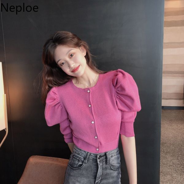 neploe 2020 knitted women sweaters fashion o neck short puff sleeve ladies jumper retro solid single breasted female 1a026, White
neploe 2020 knitted women sweaters fashion o neck short puff sleeve ladies jumper retro solid single breasted female 1a026, White