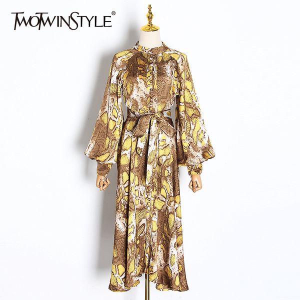 twotwinstyle vintage print dresses for female stand collar lantern long sleeve high waist lace up irregular hem dress female new, Black;gray
twotwinstyle vintage print dresses for female stand collar lantern long sleeve high waist lace up irregular hem dress female new, Black;gray