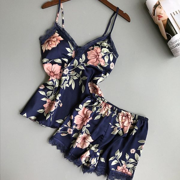 new women lace silk pajamas floral printed sets sleepwear v neck nightdress shorts lingerie ladies pyjama nightgown female, Blue;gray
new women lace silk pajamas floral printed sets sleepwear v neck nightdress shorts lingerie ladies pyjama nightgown female, Blue;gray