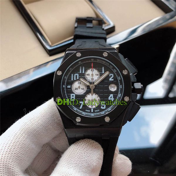chronograph quartz wristwatches mens designer watches sapphire crystal black rubber band white dial luxury watch montre de lux with box, Slivery;brown
chronograph quartz wristwatches mens designer watches sapphire crystal black rubber band white dial luxury watch montre de lux with box, Slivery;brown