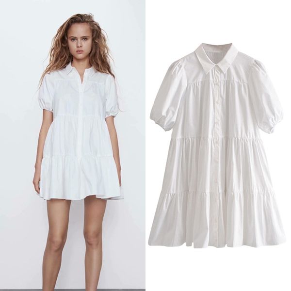 2020 spring and summer leisure plain lapel shirt dress puff sleeve cotton white dress women's clothing, Black;gray
2020 spring and summer leisure plain lapel shirt dress puff sleeve cotton white dress women's clothing, Black;gray
