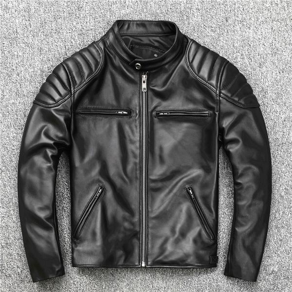 leather men's locomotive stand collar slim short youth leather jacket coat, Black
leather men's locomotive stand collar slim short youth leather jacket coat, Black
