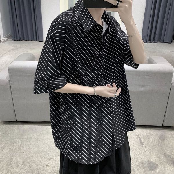striped short-sleeved shirt men's fashion business casual dress shirts mens streetwear wild loose society men shirt -2xl summer, White;black
striped short-sleeved shirt men's fashion business casual dress shirts mens streetwear wild loose society men shirt -2xl summer, White;black