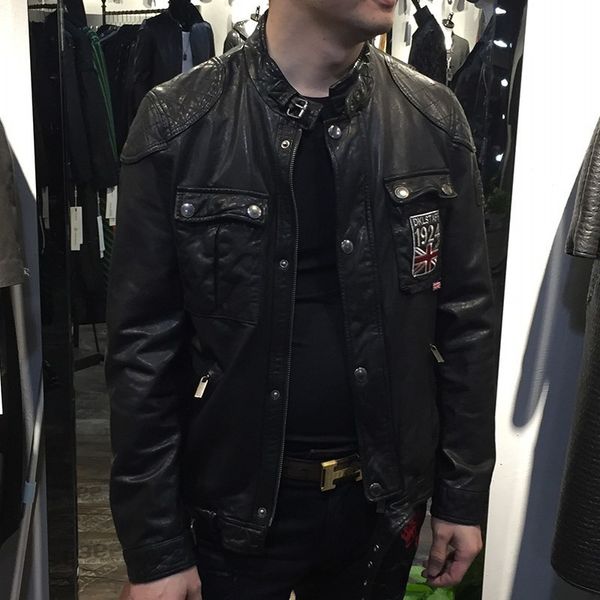 men's leather & faux italy designer men sheepskin natural motorcycle jacket handsome punk luxury slim fit stand collar windproof coat, Black
men's leather & faux italy designer men sheepskin natural motorcycle jacket handsome punk luxury slim fit stand collar windproof coat, Black