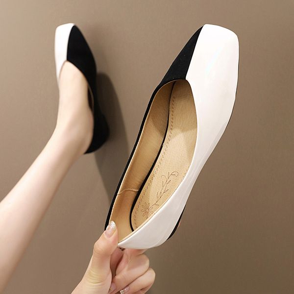 simple style square head flat with shoes fashion color matching paint black white apricot women's shoes big size
simple style square head flat with shoes fashion color matching paint black white apricot women's shoes big size