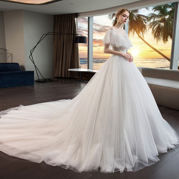 fashion jewel neck rhinestone plus size dresses for wedding party with court train chic short sleeve boho wedding dress with lace up badk, White
fashion jewel neck rhinestone plus size dresses for wedding party with court train chic short sleeve boho wedding dress with lace up badk, White
