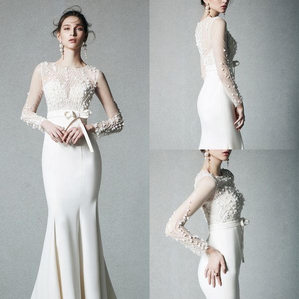 2020 modest yl elegant jewel long sleeve mermaid wedding dresses lace applique bow sash wedding gown sweep train robe de mariée, White
2020 modest yl elegant jewel long sleeve mermaid wedding dresses lace applique bow sash wedding gown sweep train robe de mariée, White